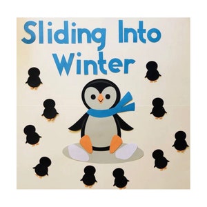 Teachers School Bulletin Board Cutouts Winter Bulletin Board Kit Sliding Into Winter Classroom Decor for Winter image 1