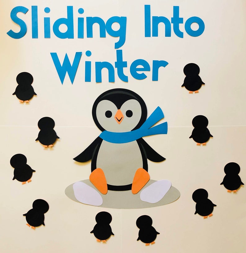 Teachers School Bulletin Board Cutouts Winter Bulletin Board Kit Sliding Into Winter Classroom Decor for Winter image 2