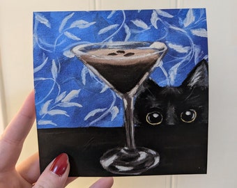 Espresso Martini Black Cat Art Print, Funny Cocktail Poster