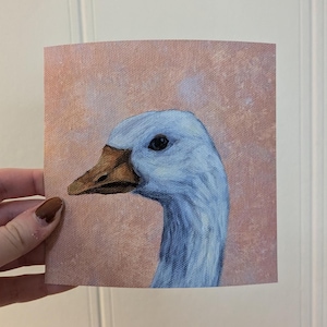 Silly goose art, duck painting, weird gift, bird decor, cute art print, goose wall art, cottagecore painting, silly goose, small print