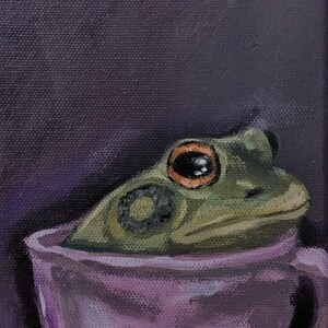 Quirky frog art, funny art, small canvas painting, Halloween frog, frog gift, weird frog painting,cottage core frog, cute frog wall art