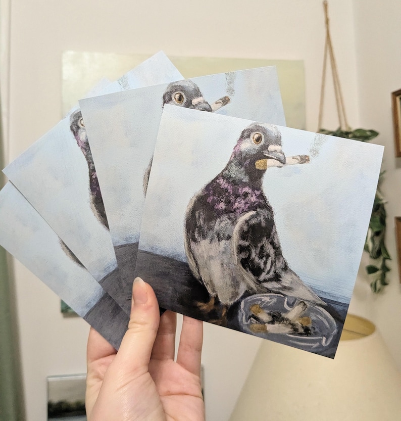 Pigeon smoking a cigarette art print 5x5