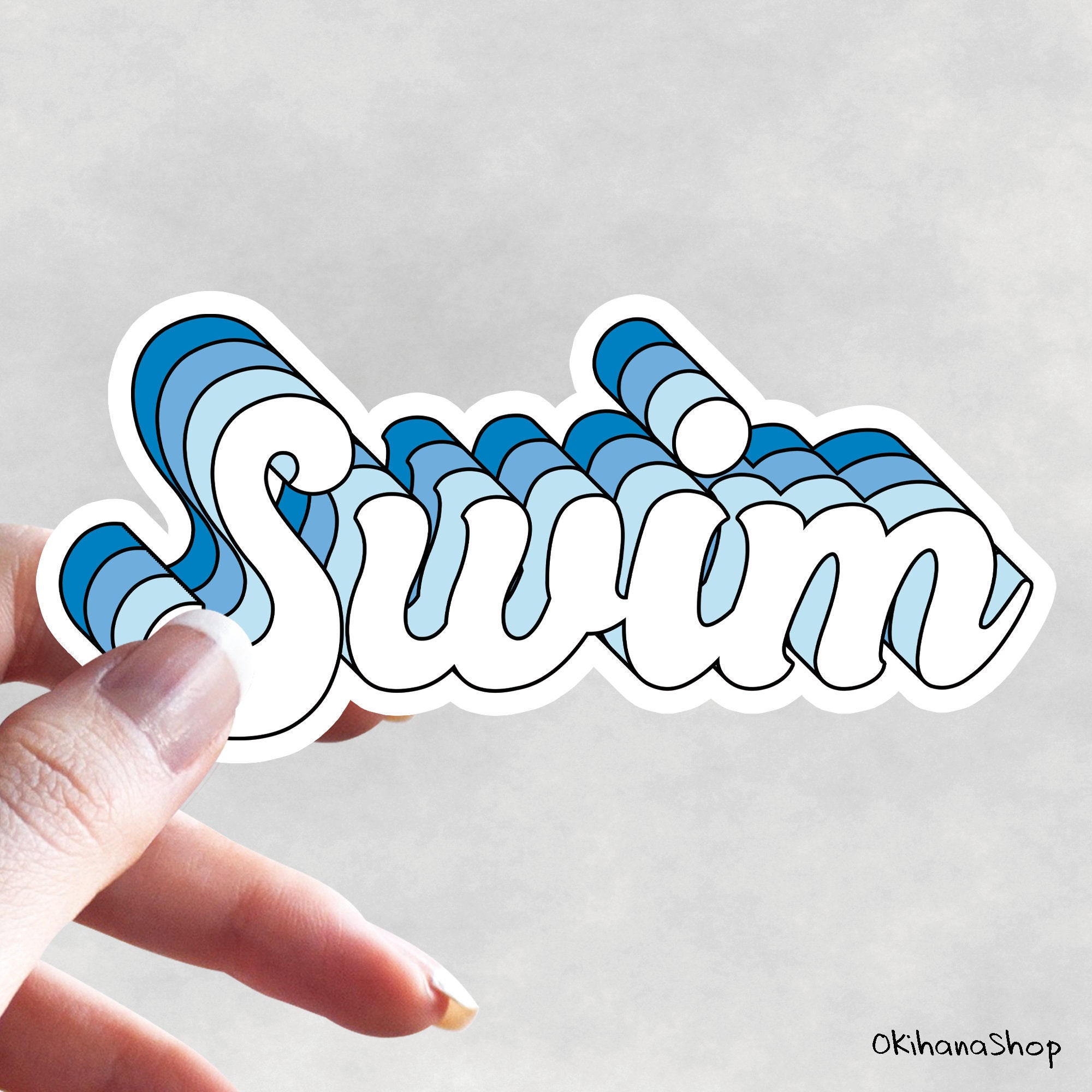 Swim Stickers swimmer stickers groovy stickers blue Etsy