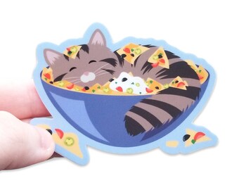 Süßer Katzen-Vinyl-Aufkleber, Nachos-Aufkleber, lustige Katzenaufkleber, Lebensmittelaufkleber, wasserdichter Aufkleber, Kawaii-Aufkleber, Katzenliebhaber-Aufkleber