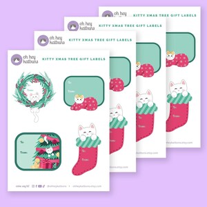 Cat Christmas Sticker Labels, Gift Labels, Cat Stickers, Traditional Christmas, To and From Gift Stickers, Xmas Tree Gift Tags, Holiday