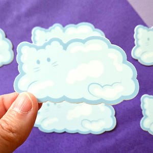 Cloud Cat Vinyl Sticker, Water Bottle Decor, Weather Kitty, Kawaii, Cute Cat, Cat Lover Gift, Laptop Sticker, Birthday, Matte Finish