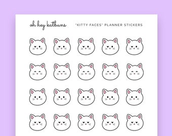 Cat Planner Stickers, Cat Faces, Expression Stickers, Doodle Sticker Sheet, Cute Cat Art, Mood Tracker Stickers, Emotion Stickers