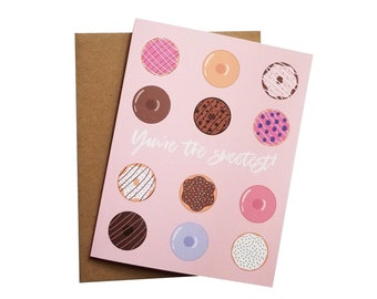 Doughnut Folded Card, Food Illustration, Friendship Card, A2 Card, Cute Greeting Card, Food Lover Card, Illustrated Card, Punny Card