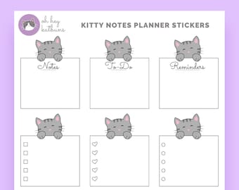 Tabby Cat Planner Stickers, Functional Planner Stickers, To Do List Sticker Boxes, Sticky Note Stickers, Full Box Stickers, Kawaii Stickers