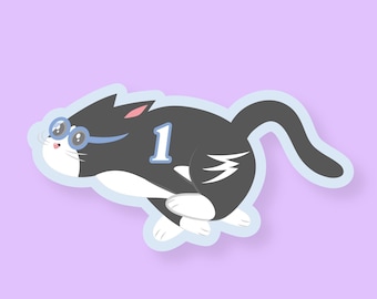 Racing Cat Vinyl Sticker, Zoomies Cat, Cute Cat, Waterproof Sticker, Laptop Stickers, Water Bottle Stickers, Kawaii Cat, Cat People Gift