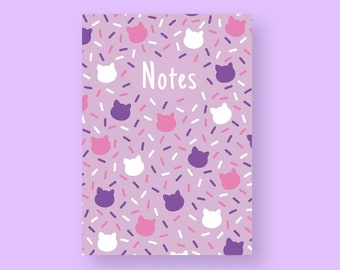 Cute Cat Notebook, Cat Sprinkles, Lined Journal, Cat Stationery, Illustrated Gift, A5 Journal, Cat Lover Gift, Cat Diary