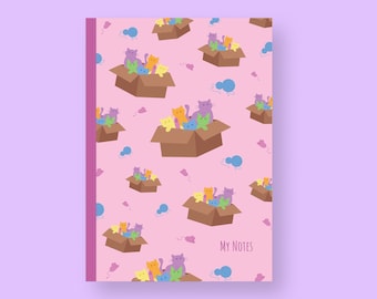 Funny Cat Notebook, Illustrated Notebook, A5 Journal, Stationery Gift for Cat People, Lined Journal, Cat Mom Gift