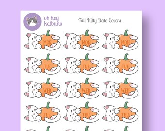 Fall Cat Date Covers, Cute Cat Planner Stickers, Weekly Planner, Functional Stickers, Pumpkin Date Covers, Cat Stationery, Day Headers