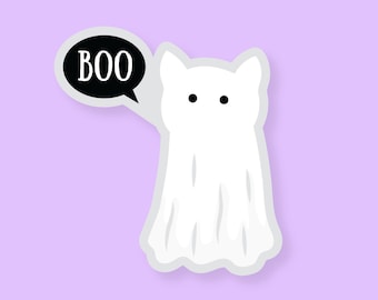 Ghost Cat, Vinyl Sticker, Cute Cat Sticker, Waterproof Sticker, Cat Lady Art, Water Bottle Stickers, Kawaii, Boo Sticker, Halloween, Fall