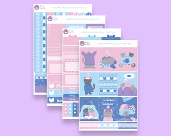 Sweater Weather Weekly Kit, Cat Planner Stickers, Vertical Weekly Kit, Cute Cat Stickers, Winter Sticker Kit, Mini Sticker Kit, Cat Planner