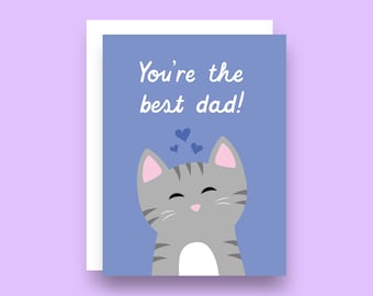 Dad Greeting Card, Cute Cat Card, Cat Dad Card, Card for Dad, Father's Day Card, Card and Envelope, Dad Birthday Card, Best Dad Card