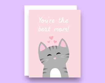 Mom Greeting Card, Cute Cat Card, Cat Mom Card, Card for Mom, Mother's Day Card, Card and Envelope, Mom Birthday Card, Best Mom Card