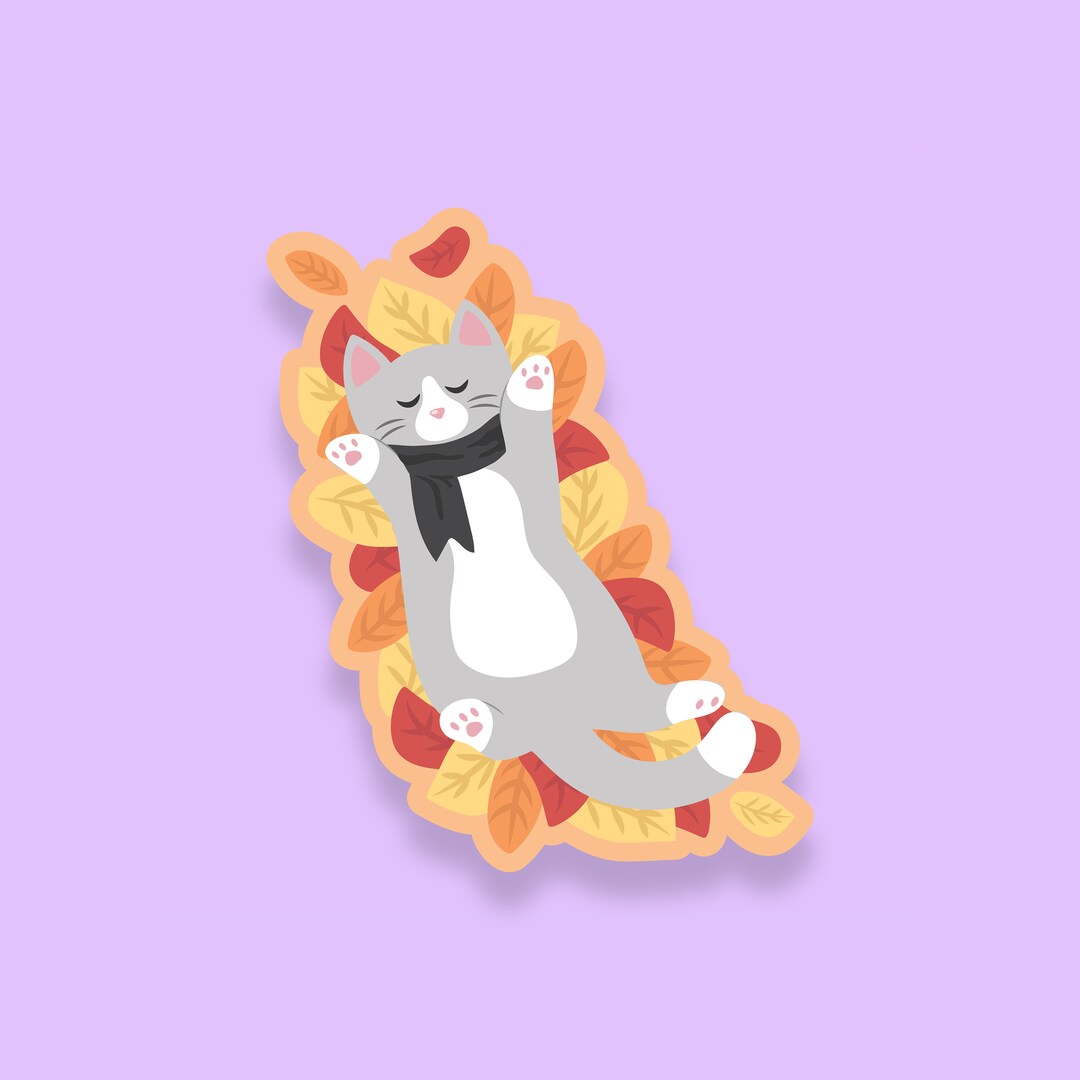 Fall Cat Stickers Fall Cat Sticker, Vinyl Sticker, Cute Cat Sticker, Waterproof Sticker ...