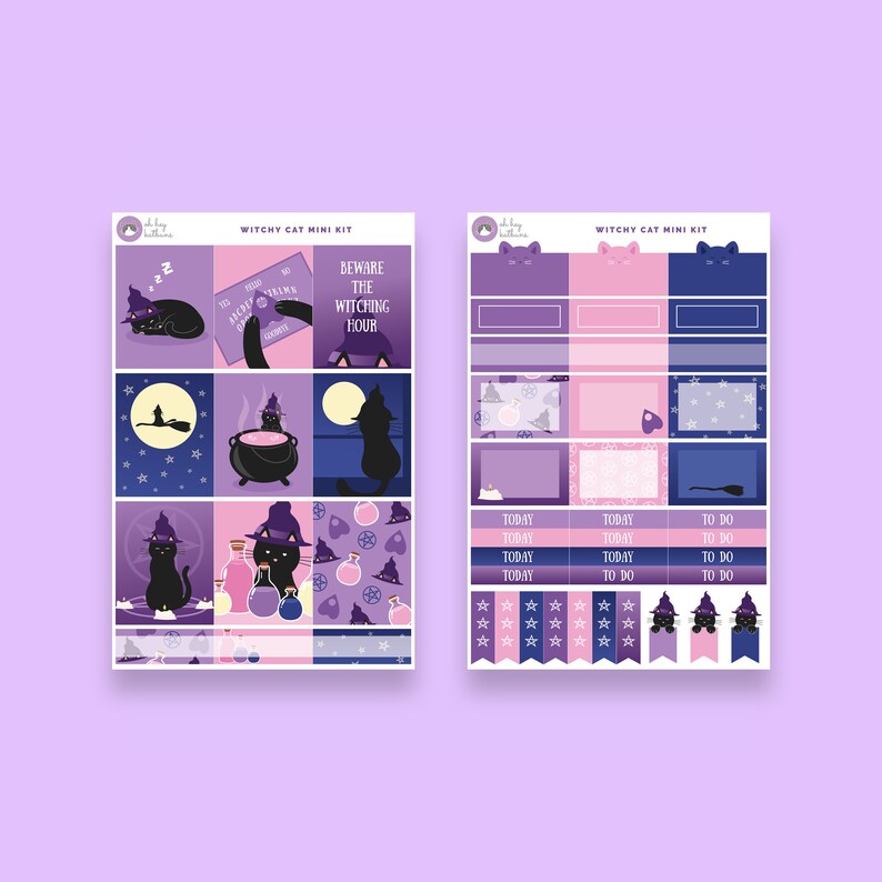 Witchy Planner Sticker Kit, Cat Planner Stickers, Vertical Planner Kit ...