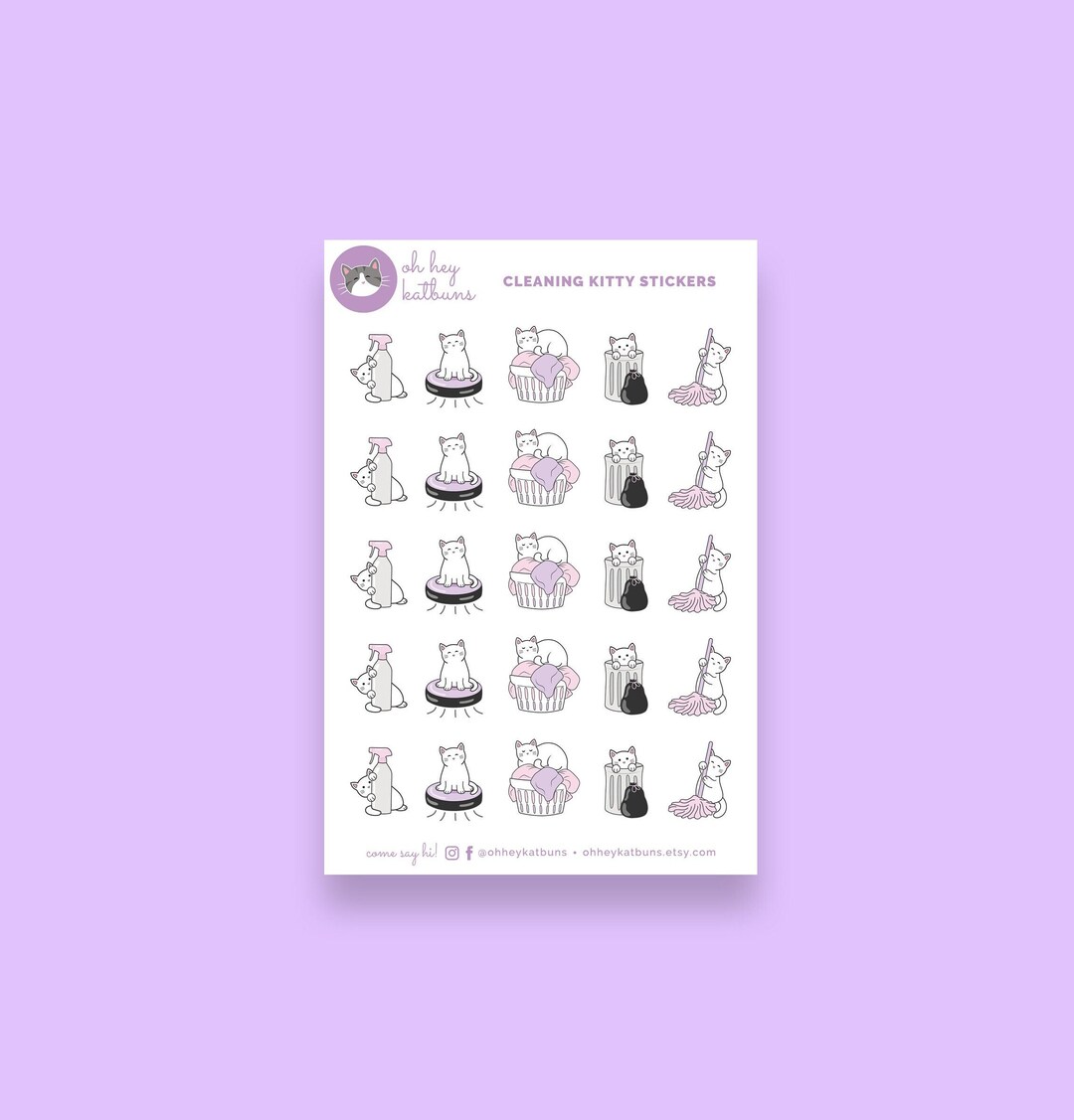 Cleaning Cat Planner Stickers, Cute Cat Stickers, Laundry, Spray Bottle ...