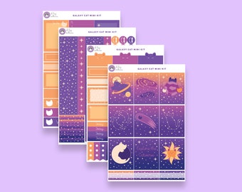 Galaxy Cat Weekly Kit, Cat Planner Stickers, Vertical Weekly Kit, Cute Cat Stickers, Constellation Sticker Kit, Mini Kit, Cat Planner