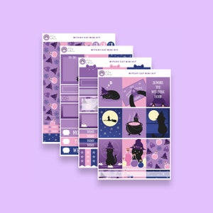 Witchy Planner Sticker Kit, Cat Planner Stickers, Vertical Planner Kit, Weekly Planner Kit, Halloween Sticker Kit, Mini Sticker Kit