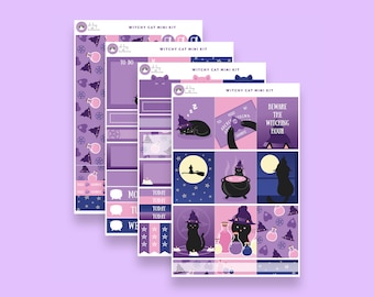 Witchy Planner Sticker Kit, Cat Planner Stickers, Vertical Planner Kit, Weekly Planner Kit, Halloween Sticker Kit, Mini Sticker Kit