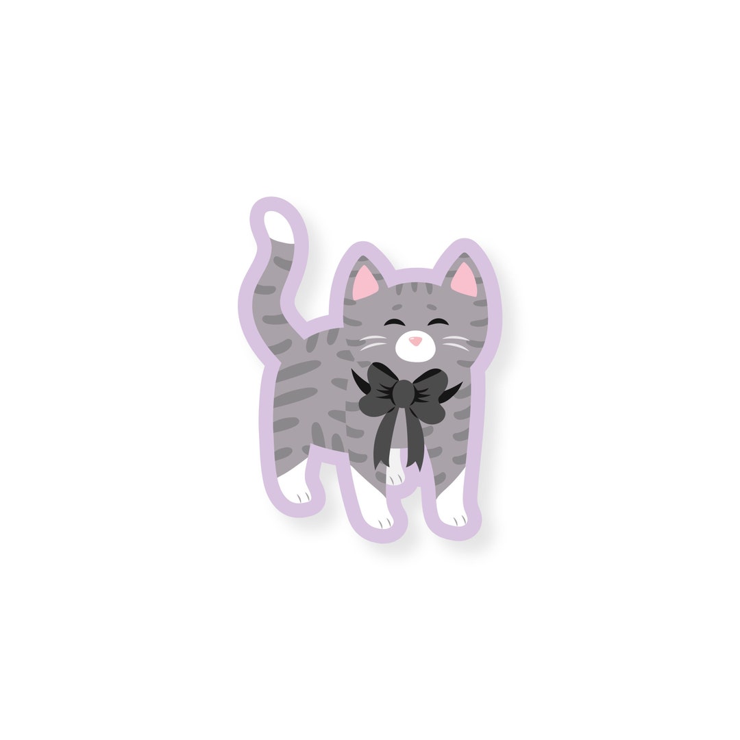 Gray Tabby Cat Vinyl Sticker, Cute Cat, Waterproof Sticker, Laptop ...