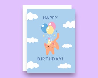 Happy Birthday Card, Cute Cat Card, Cat Birthday Card, Funny Birthday Card, Funny Cat Card, Cat Owner Card, For Cat Lovers, Balloon Card