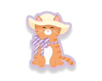 Summer Cat Sticker, Vinyl Sticker, Cute Cat Sticker, Waterproof Sticker, Cat Lady Art, Water Bottle Sticker, Orange Tabby