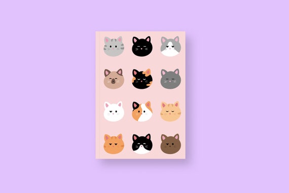 Cute Cat Notebook, Cat Emotions, Lined Journal, Cat Stationery, Cat Lover Gift, A5 Journal, Fun Notebook, Illustrated Gift, Cat Faces