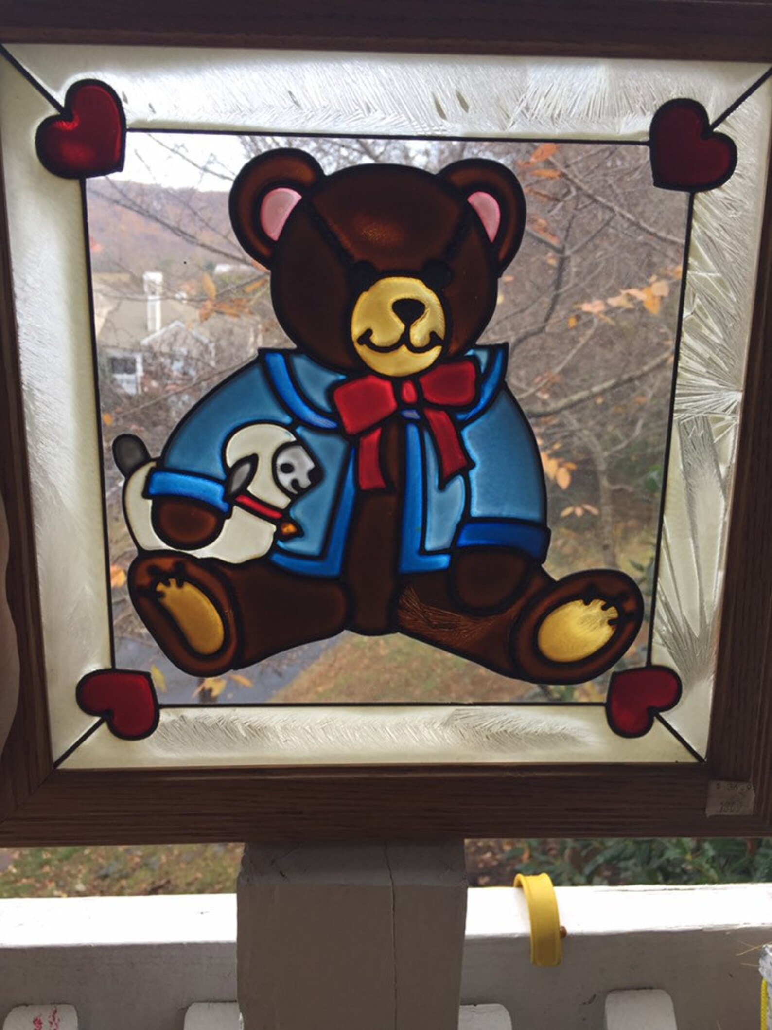 Vintage Teddy Bear Stained Glass Window Mosaic Sun Catcher Etsy