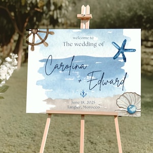 Nautical Horizontal Wedding Welcome Sign Canva Template | 28x22 Editable Ocean Beach Theme Sign | Coastal Wedding Decor Digital Download