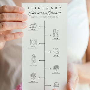 Plantilla de Canva para programa de boda editable / Itinerario de ceremonia de 4x9 / Cronograma de boda minimalista y elegante / Descarga instantánea