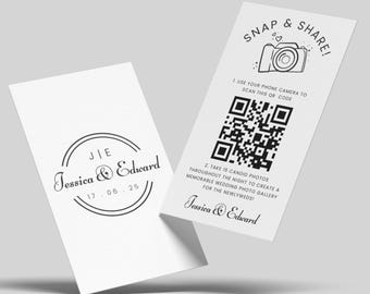 Tarjeta para compartir fotos de boda: plantilla de Canva con código QR (2 x 3,5 pulgadas, descarga digital)