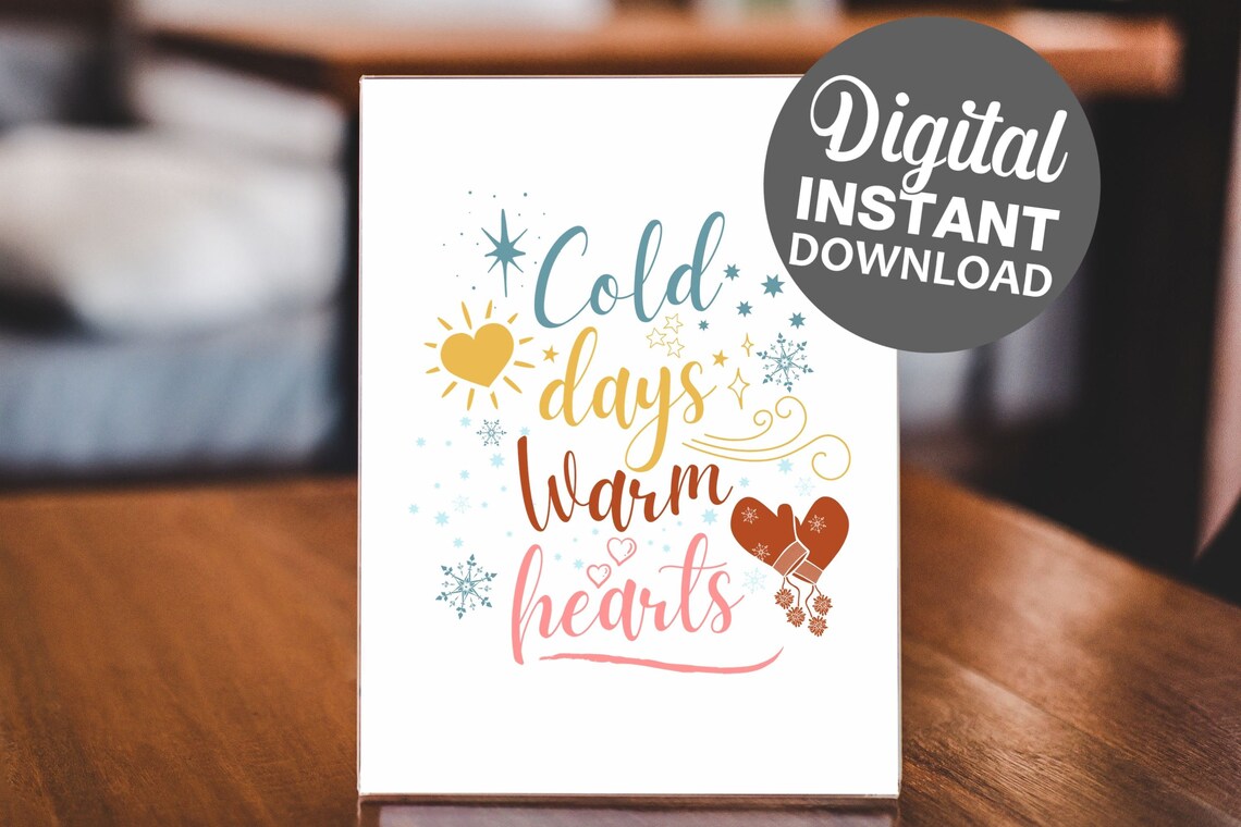 Cold Days Warm Hearts Print Colorful Winter Gift Lovers Etsy