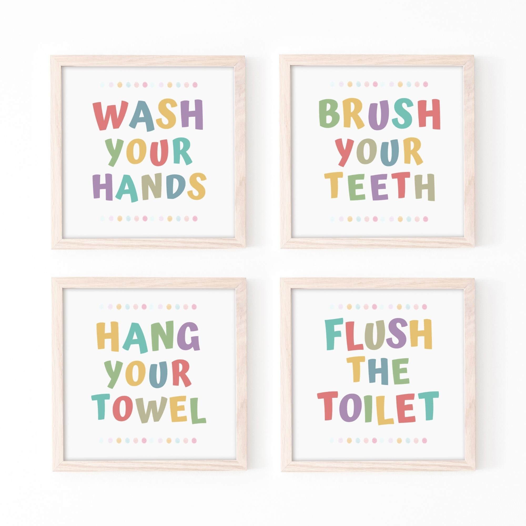 Kids Bathroom Rules Art Set of 4 Printable Wash Brush Hang - Etsy France