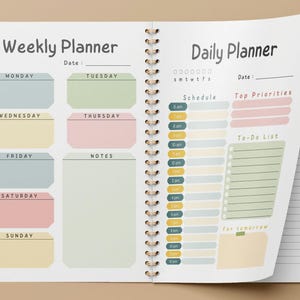 Planificador de objetivos (diario, semanal, mensual, tareas pendientes, notas, sin fecha, imprimible de productividad) / Tu mente es un jardín, tamaño A5, A4, carta, planificador feliz