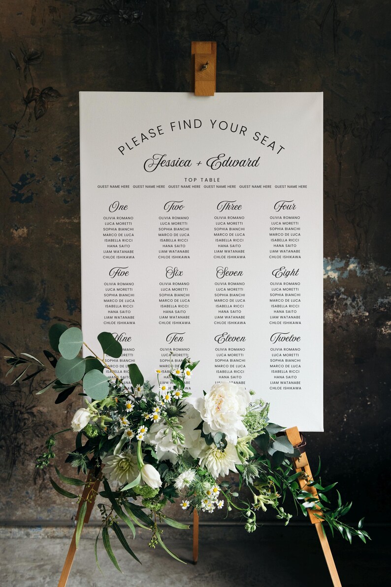 12 Tables Wedding Seating Chart Canva Template | 22x28 Editable Seating ...
