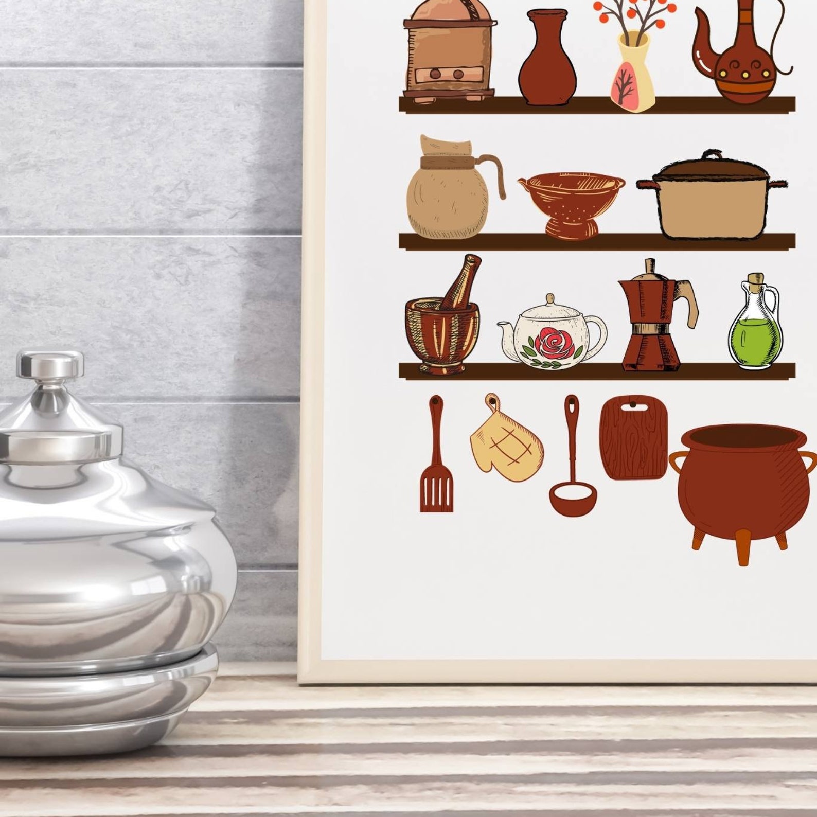 Vintage Kitchen Utensils Art Print Retro Kitchen Print Mid Etsy