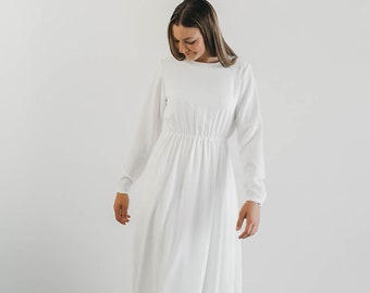 mod white temple dresses