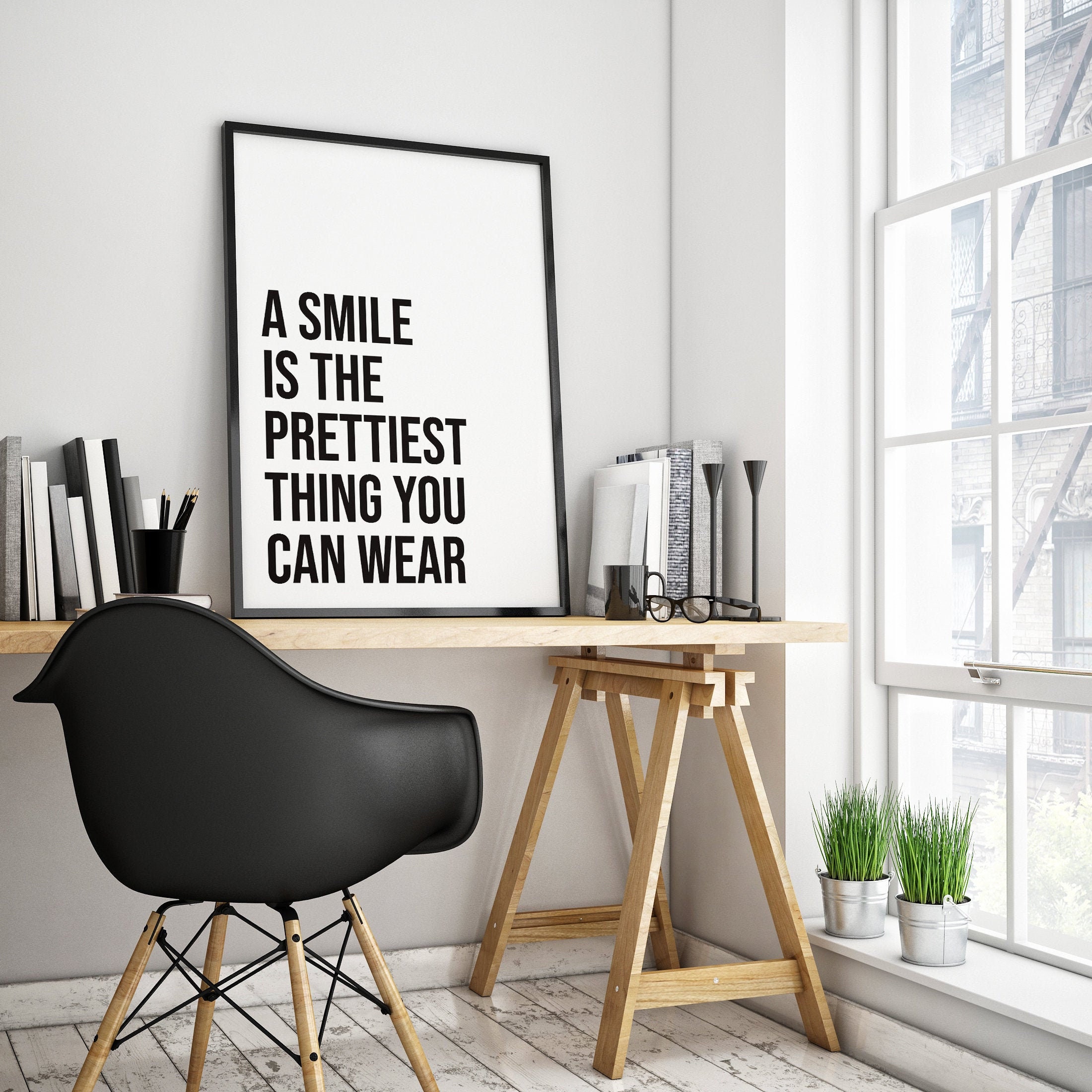 A Smile is the Prettiest Thing Typography Print Art Poster Inspiration Love