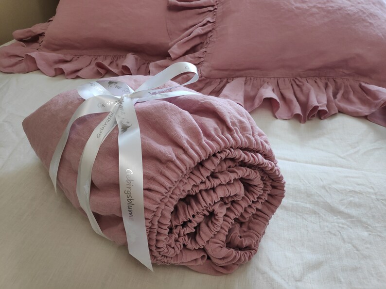 Linen fitted sheet Pink linen bedding Etsy