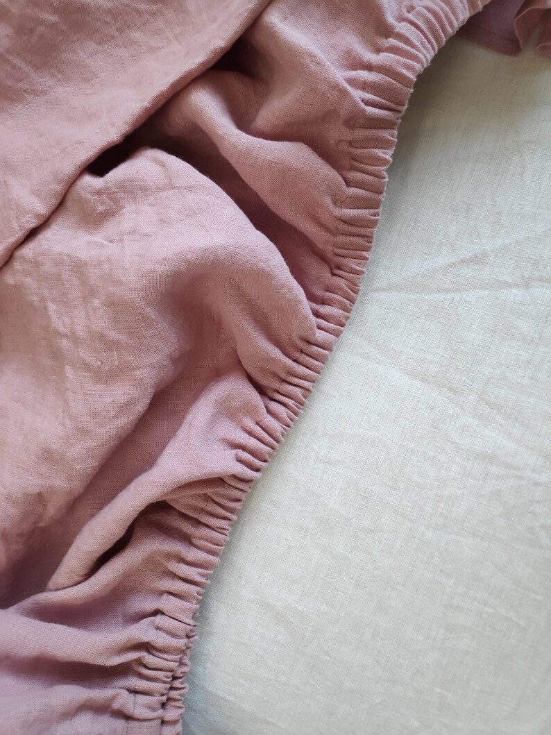 Linen fitted sheet Pink linen bedding Etsy