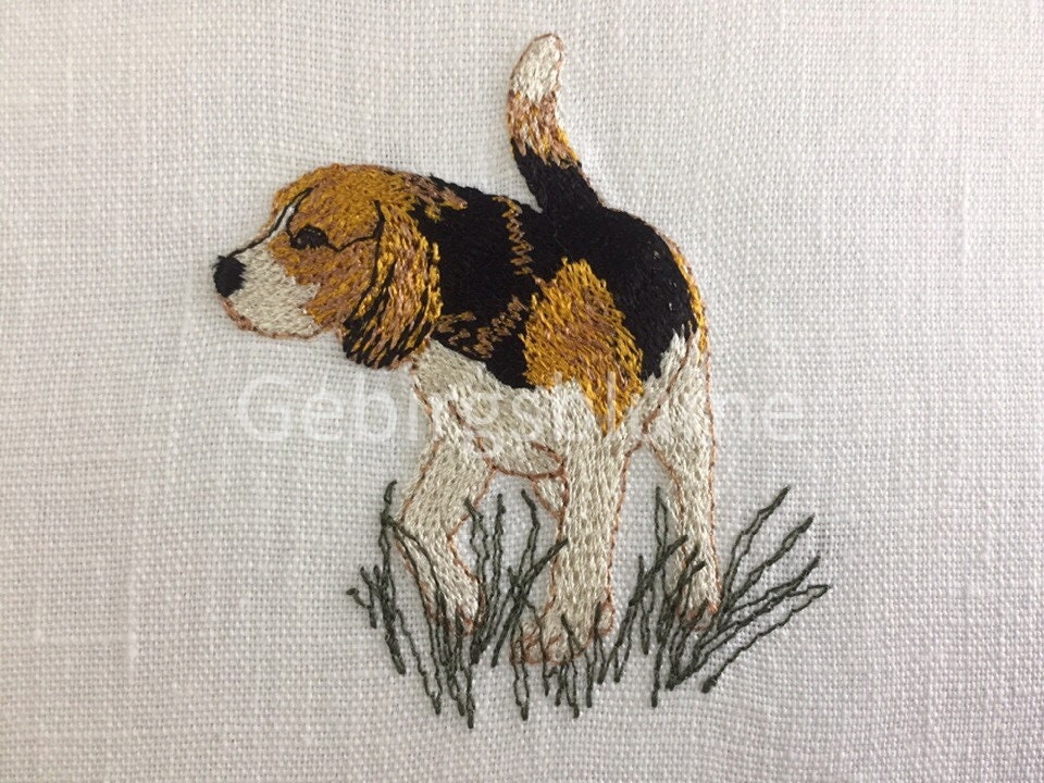 ビーグル犬の刺繍デザイン 動物の刺繍アート 4x4 フープサイズ 即時