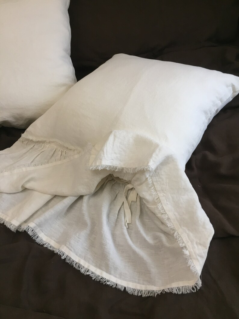 Linen pillowcase long ruffle Fringe pillow sham Shabby shic Etsy