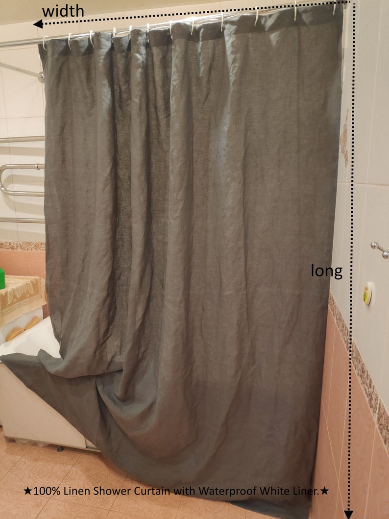 Natural Linen Shower Curtain with Waterproof White Liner Etsy
