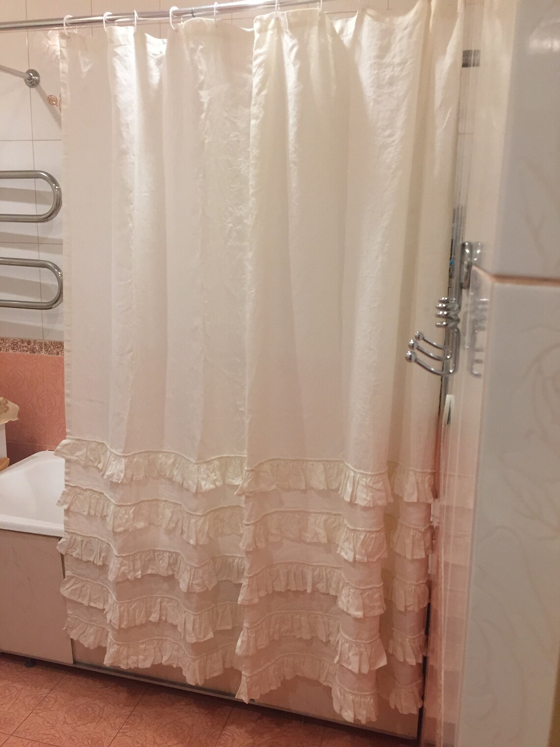 White natural Linen Shower Curtain Custom size Standard Long Etsy