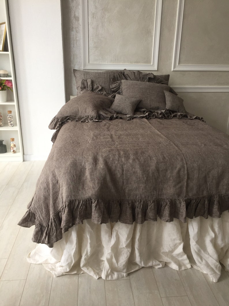 Duvet cover linen with frills on 4 sides Shabby chic Romantic Etsy