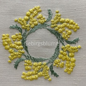 Wreath Machine Embroidery design  Mimosa Embroidery Digital File Size H3.70*W3.71in For 4*4 hoop size